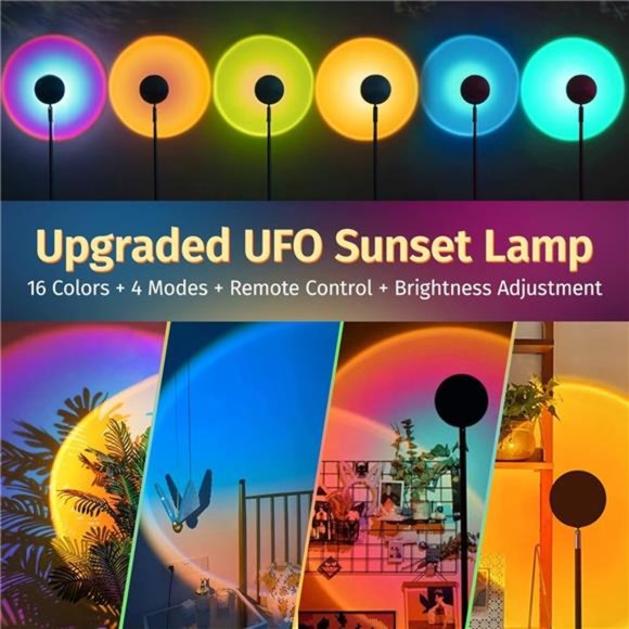 Sunset Lamp Night Light - 16 Colors & 4 Modes Sunset Projection Lamp with Remote - Picture 3 of 6